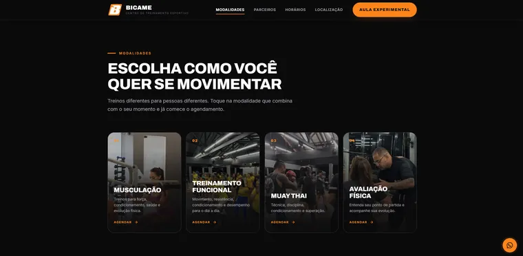 Seção de modalidades do site Bicame